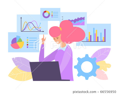 Business analysis concept vector illustration. Specialist behind laptop simulates financial chart companys profit increase. 66556950