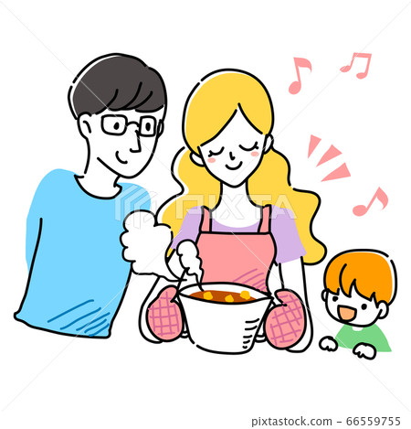 女人和家人拿著鍋裡的食物 66559755