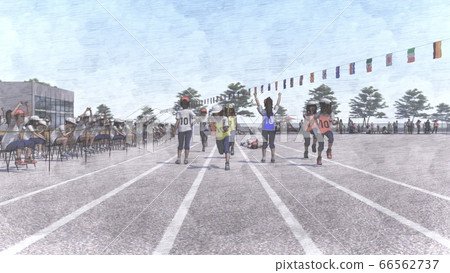 School athletic meet relay start, with audience, with building Illustration 17 School athletic meet relay start, with audience, with building Illustration 17 66562737