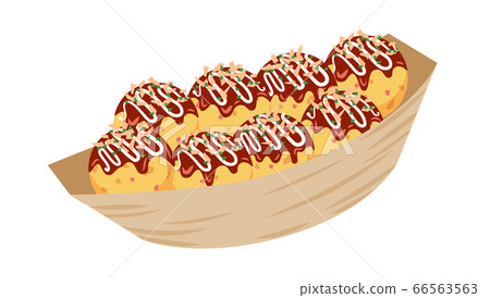 Eight pieces of takoyaki in a boat-shaped container 66563563
