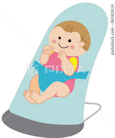 Smiling baby dressed in light blue bouncer and pink clothes Smiling baby dressed in light blue bouncer and pink clothes 66563614