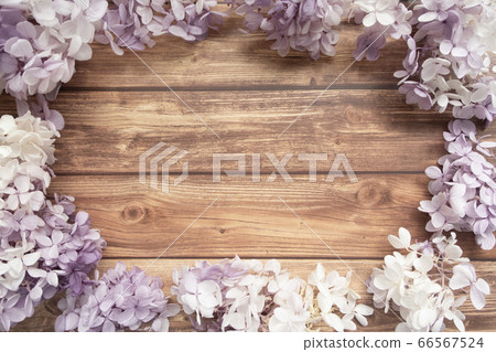Hydrangea and brown wood floor frame Hydrangea and brown wood floor frame 66567524