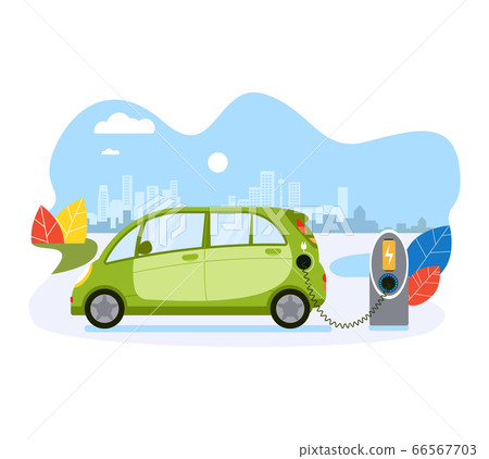 Electric car charge battery, public ecology friendly electric vehicle recharger isolated on white, flat vector illustration. Concept eco city of future. Electric car charge battery, public ecology friendly electric vehicle recharger isolated on white, flat vector illustration. Concept eco city of future. 66567703