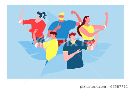 Group people volunteers male female bloodstream donor, modern charitable activity flat vector illustration. Propaganda blood donation. 66567711