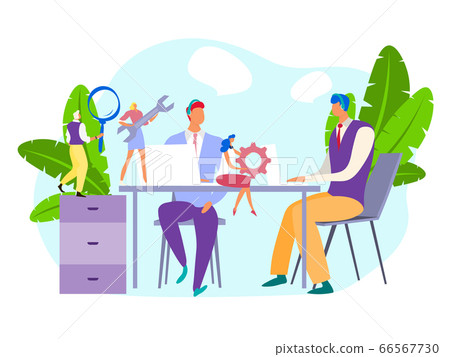 Technical support at business company, vector illustration. Professional tech assistant worker people on employee table 66567730