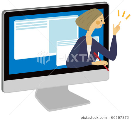 A woman who embarks on a computer 66567873