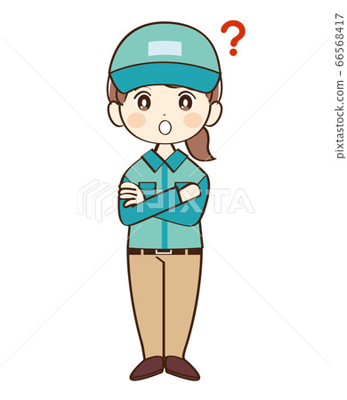 Woman, deliveryman, doubt 66568417