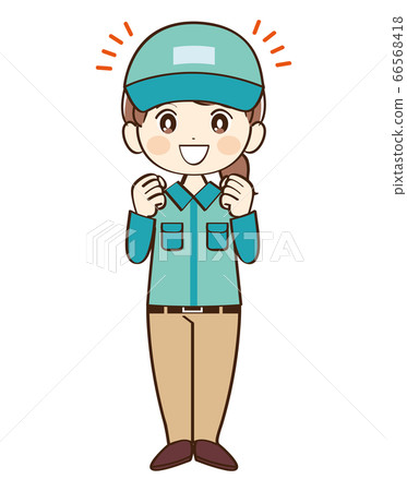 Woman, deliveryman, cheering 66568418