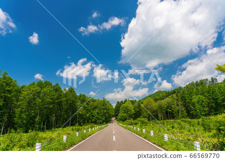 Scenery of Bandai Azuma Lake Line in early summer Blue sky and straight road Inawashiro Town, Fukushima Prefecture Scenery of Bandai Azuma Lake Line in early summer Blue sky and straight road Inawashiro Town, Fukushima Prefecture 66569770