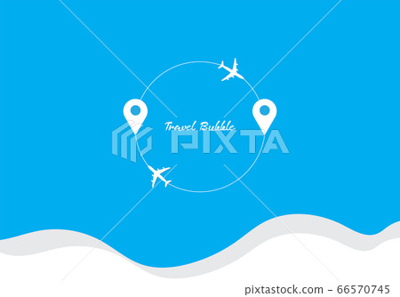 Bubble travel blue background airplanes flying in circle with location pin 66570745