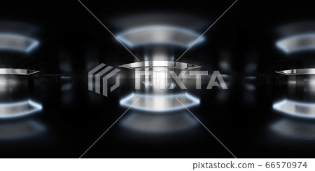 Full 360 equirectangular spherical panorama view of dark modern futuristic technology building architecture 3d rendering illustration 66570974