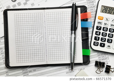 Top view of office employee's desk - work with Top view of office employee's desk - work with 66571370