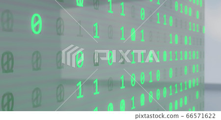 close up of green binary code on transparent display 3d render illustration technology modern futuristic concept 66571622