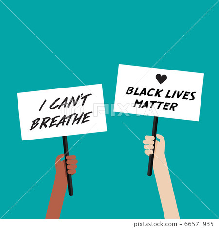 Protesters holding a signboards with word Black 66571935
