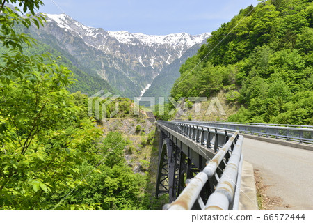 [岐阜縣高山市]初夏的北阿爾卑斯山和北阿爾卑斯大橋 66572444