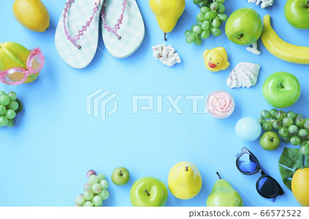 Fruit and cool light blue background, copy space Fruit and cool light blue background, copy space 66572522