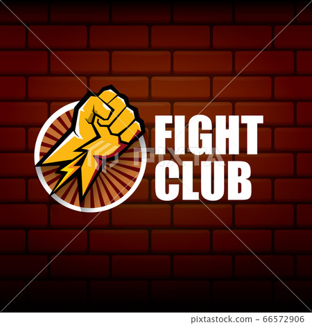 fight club vector logo with orange man fist isolated on brick wall background. MMA Mixed martial arts concept design template fight club vector logo with orange man fist isolated on brick wall background. MMA Mixed martial arts concept design template 66572906