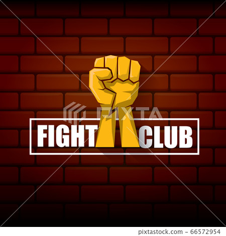 fight club vector logo with orange man fist isolated on brick wall background. MMA Mixed martial arts concept design template fight club vector logo with orange man fist isolated on brick wall background. MMA Mixed martial arts concept design template 66572954