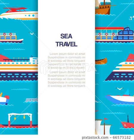 Sea travel poster with cruiser in ocean, marine vacation nautical cartoon vector Illustration. 66573182