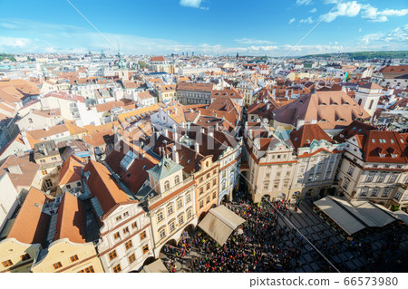 roofs in Prague Old Town Square, the Czech 66573980