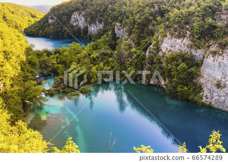 Lower lake canyon at Plitvice Lakes National Park 66574289
