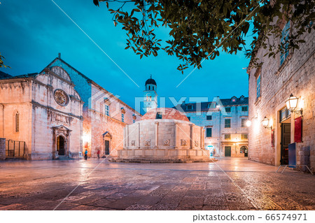 Historic town of Dubrovnik at twilight, Dalmatia, Croatia 66574971
