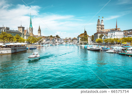 Zurich skyline panorama with river Limmat, Switzerland Zurich skyline panorama with river Limmat, Switzerland 66575754