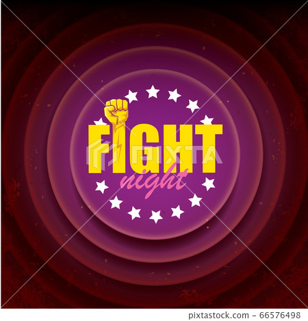Fight night vector modern poster with text and strong fist. mma, wrestling or fight club emblem design template. fight label isolated on black background Fight night vector modern poster with text and strong fist. mma, wrestling or fight club emblem design template. fight label isolated on black background 66576498