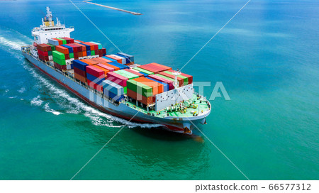 Container ship in seaport terminal, Container 66577312