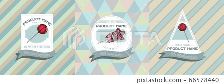 Three colored labels with illustration of lollipop, lollipop Three colored labels with illustration of lollipop, lollipop 66578440