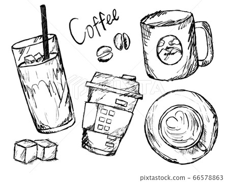 咖啡館或咖啡的黑白手繪製的插圖圖像 咖啡館或咖啡的黑白手繪製的插圖圖像 66578863