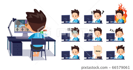 學生在家上在線課。各種情感表達 學生在家上在線課。各種情感表達 66579061