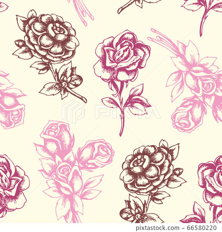 Vintage floral seamless pattern with roses 66580220