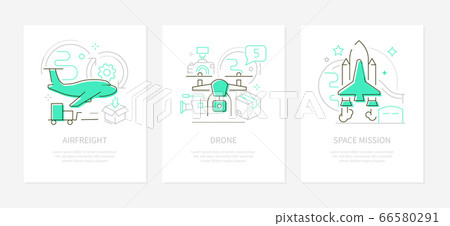 Air transportation - line design style banners set 66580291