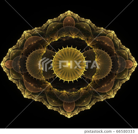 Golden fractal mandala on black background - Stock Illustration ...