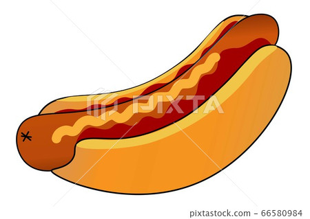 Hot Dog with ketchup and mustard. Template for background, banner, card, poster. Vector EPS10 Hot Dog with ketchup and mustard. Template for background, banner, card, poster. Vector EPS10 66580984