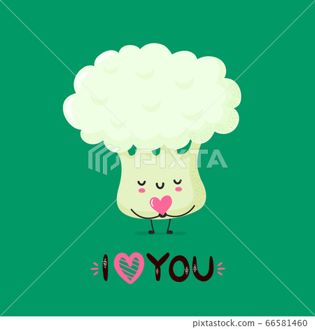 Cute smiling cauliflower holding heart in hands 66581460