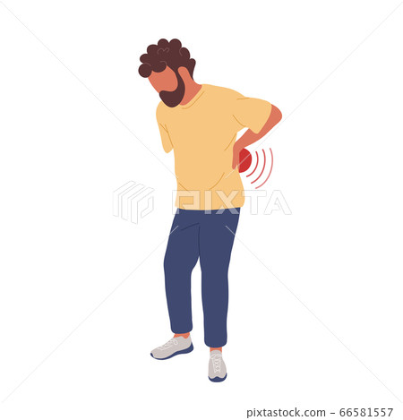 Sick man with backpain touching low back 66581557