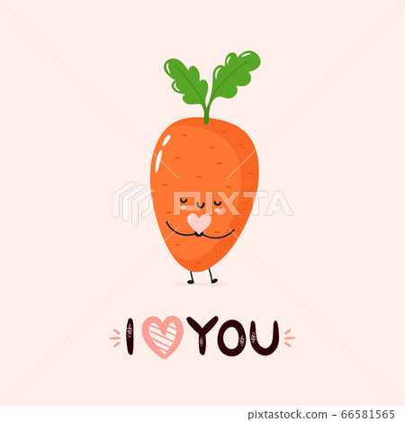 Cute smiling carrot holding heart in hands 66581565
