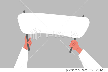 Raised up people hands holding white banner with Raised up people hands holding white banner with 66581643