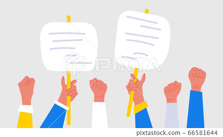 People hands holding signs, banner and placards on People hands holding signs, banner and placards on 66581644