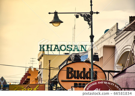 Cityscape pictures during daylight of the well-known and famous Khaosan Road or Khao San Road of Bangkok. Cityscape pictures during daylight of the well-known and famous Khaosan Road or Khao San Road of Bangkok. 66581834