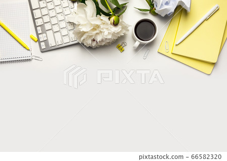 Workspace with blank clip board, keyboard, office Workspace with blank clip board, keyboard, office 66582320