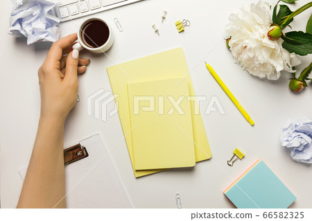 Workspace with blank clip board, keyboard, office 66582325