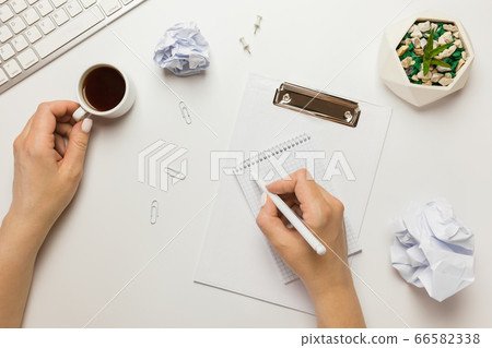 Workspace with blank clip board, keyboard, office Workspace with blank clip board, keyboard, office 66582338