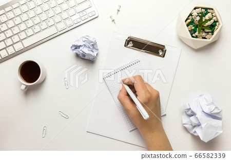 Workspace with blank clip board, keyboard, office Workspace with blank clip board, keyboard, office 66582339