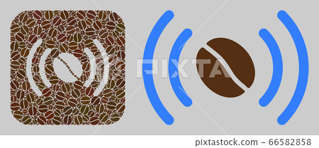 Stencil Collage Coffee Wifi Spot with Coffee Beans 66582858