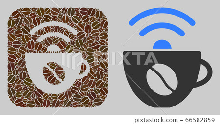 Stencil Mosaic Coffee Wifi Source with Coffee Seeds 66582859