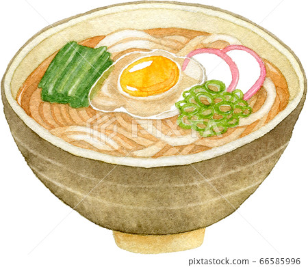 Tsukimi udon watercolor illustration 66585996