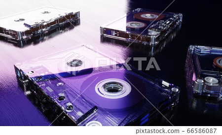 Audio cassettes on the blue wooden surface. Retro music concept. 3d rendering. Audio cassettes on the blue wooden surface. Retro music concept. 3d rendering. 66586087